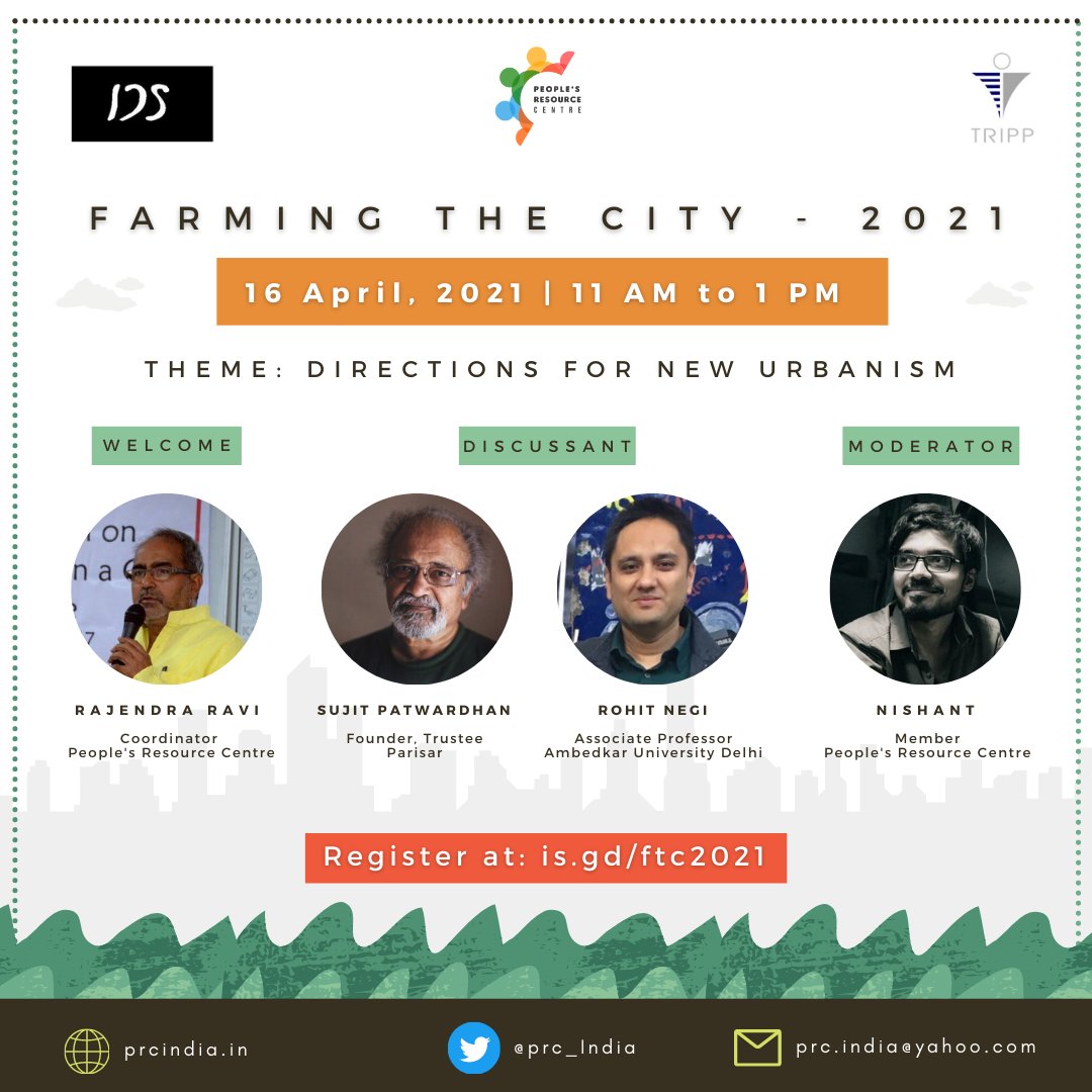 Today from 11 AM in #FarmingTheCity

Opening Session: Urban Agriculture and Directions for New Urbanism

Register here: is.gd/ftc2021

Rapid urbanisation has resulted in imbalance on different urban systems such as food and sanitation. Can #urbanfarming be alternative?