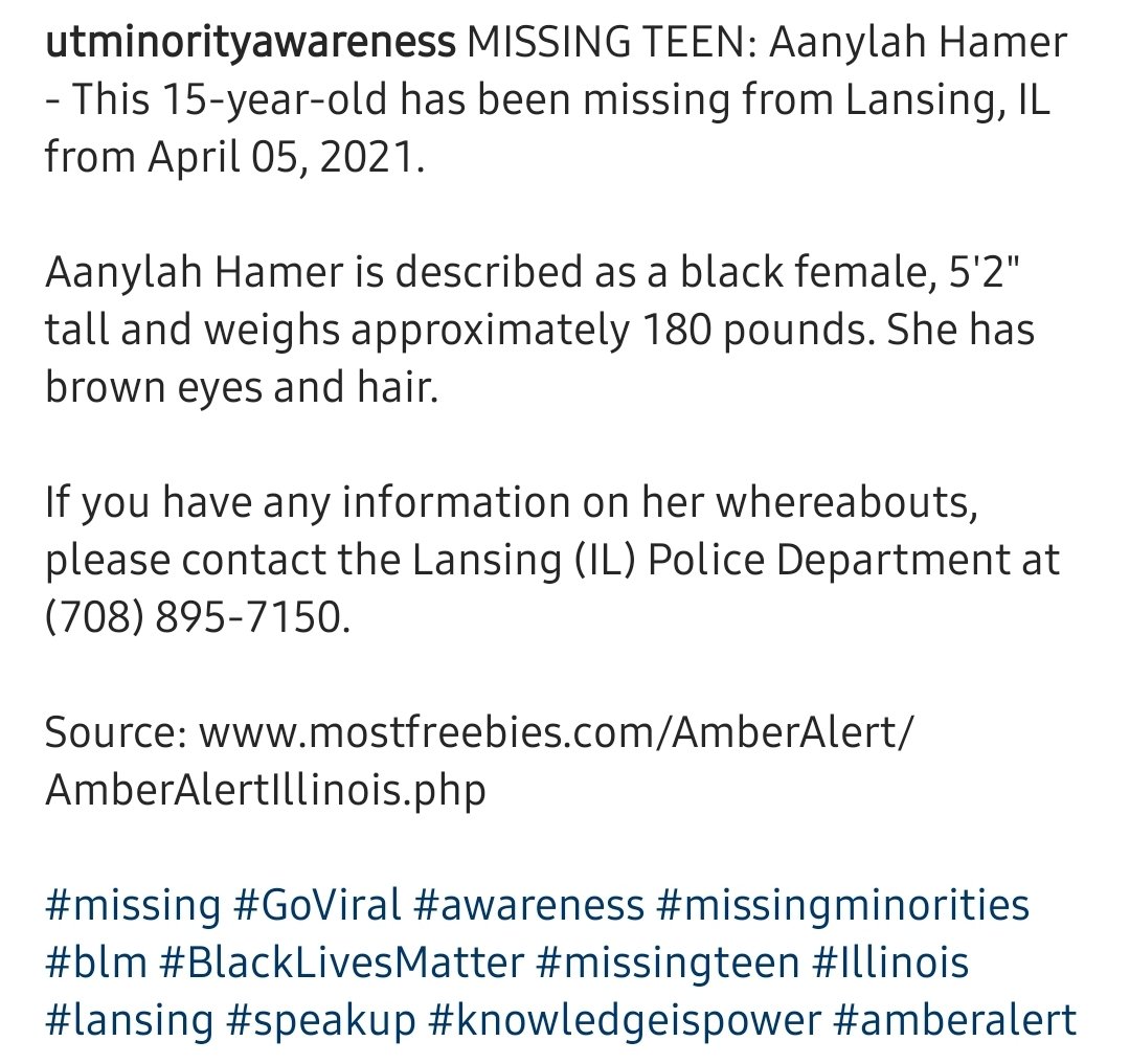 UTMinorityAware's tweet photo. 🚨PLEASE RETWEET! HELP US FIND AANYLAH HAMER - MISSING 15-YEAR-OLD FROM LANSING IL🔍
#RETWEEET #TryingToHelp #StrongerTogether #RT #speakup #missingminorities #MISSING #missingpersons #teen #lansing #Illinois https://t.co/6XWxb3zu67