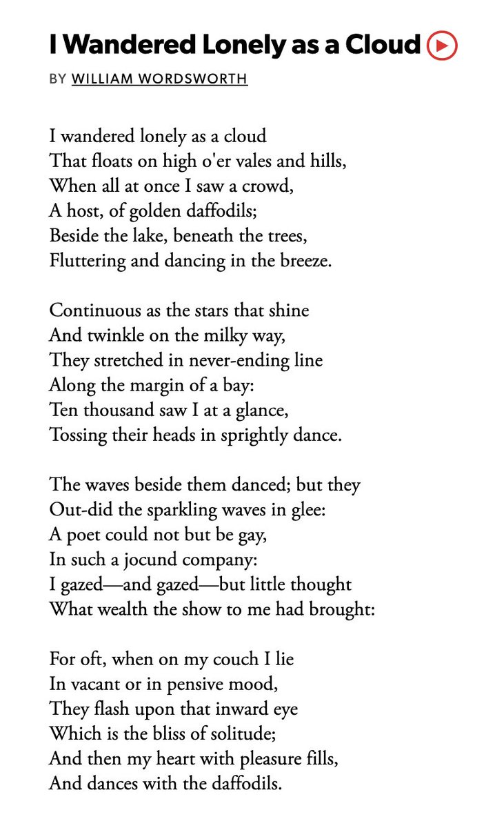 Day 16 -  #APoemADay I Wandered Lonely as a Cloud by William Wordsworth--Today's poem is a classic, announcing the arrival of a carefree Spring! 