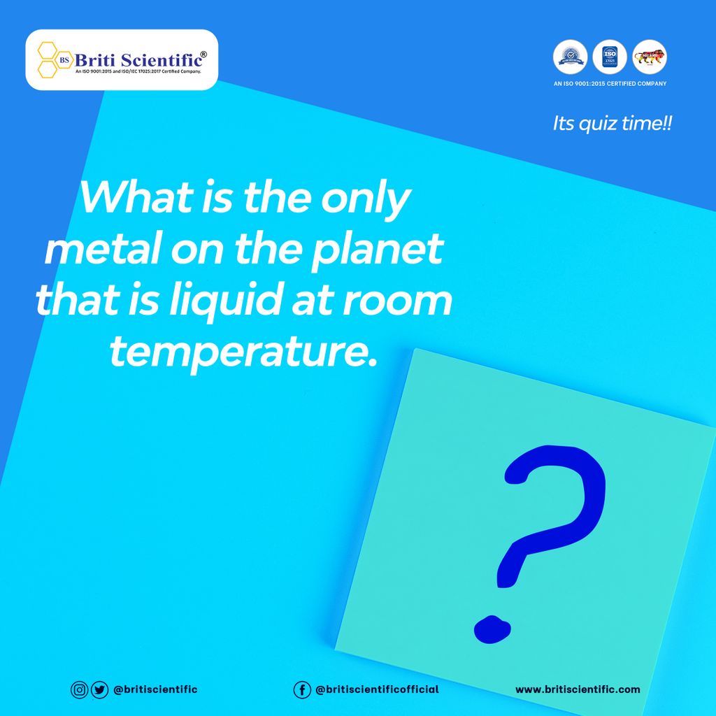 BritiScientific's tweet photo. Its quiz time!! 
What is the only metal on the planet that is liquid at room temperature. 
If you know the answer comment below.

#britiscientific #chemical #puzzle #puzzletime #fridayfun #research https://t.co/Y0Esgp9NZL