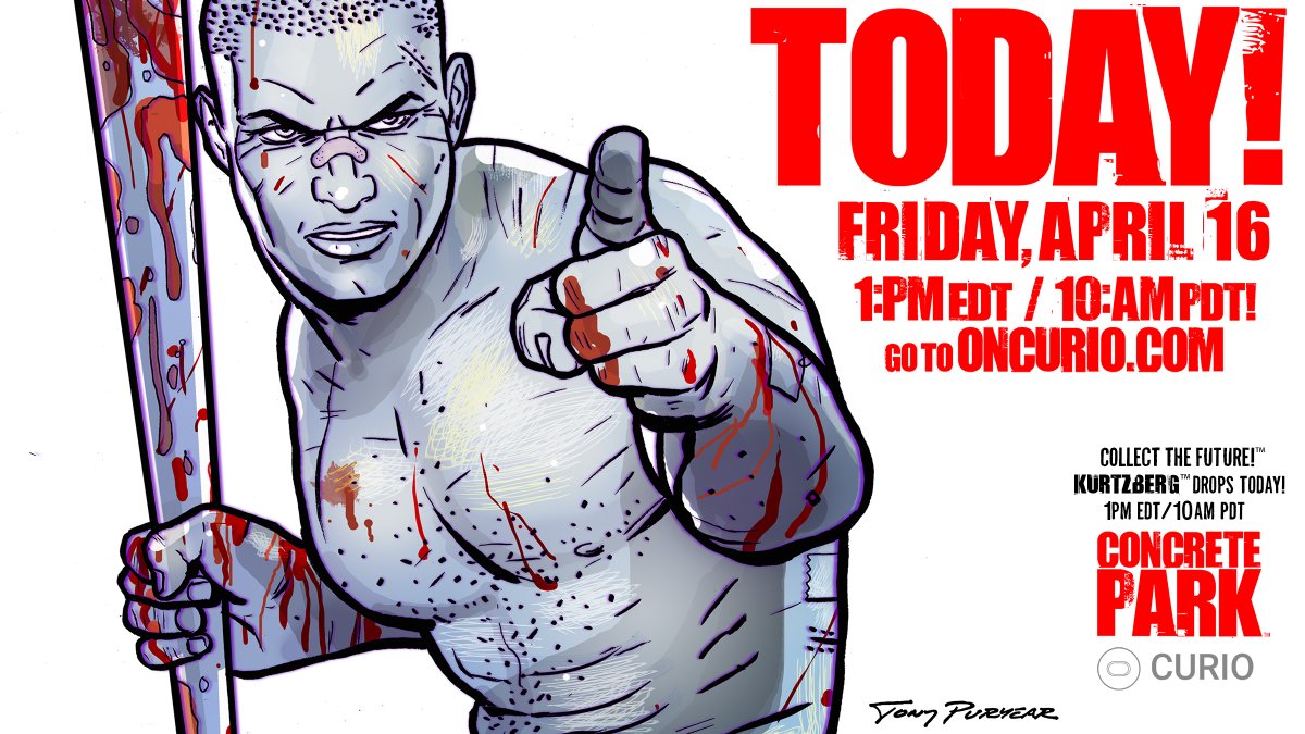 Latest Concrete Park™ NFT drops TODAY, Friday, April 16 1PM EDT / 10AM PDT. Get Kurtzberg™, the immortal fighter! Go to oncurio.com or check in @curioNFT to sign up for email alerts. You gotta let this Dybbuk into your life! #NFTs #ConcreteParkNFTs