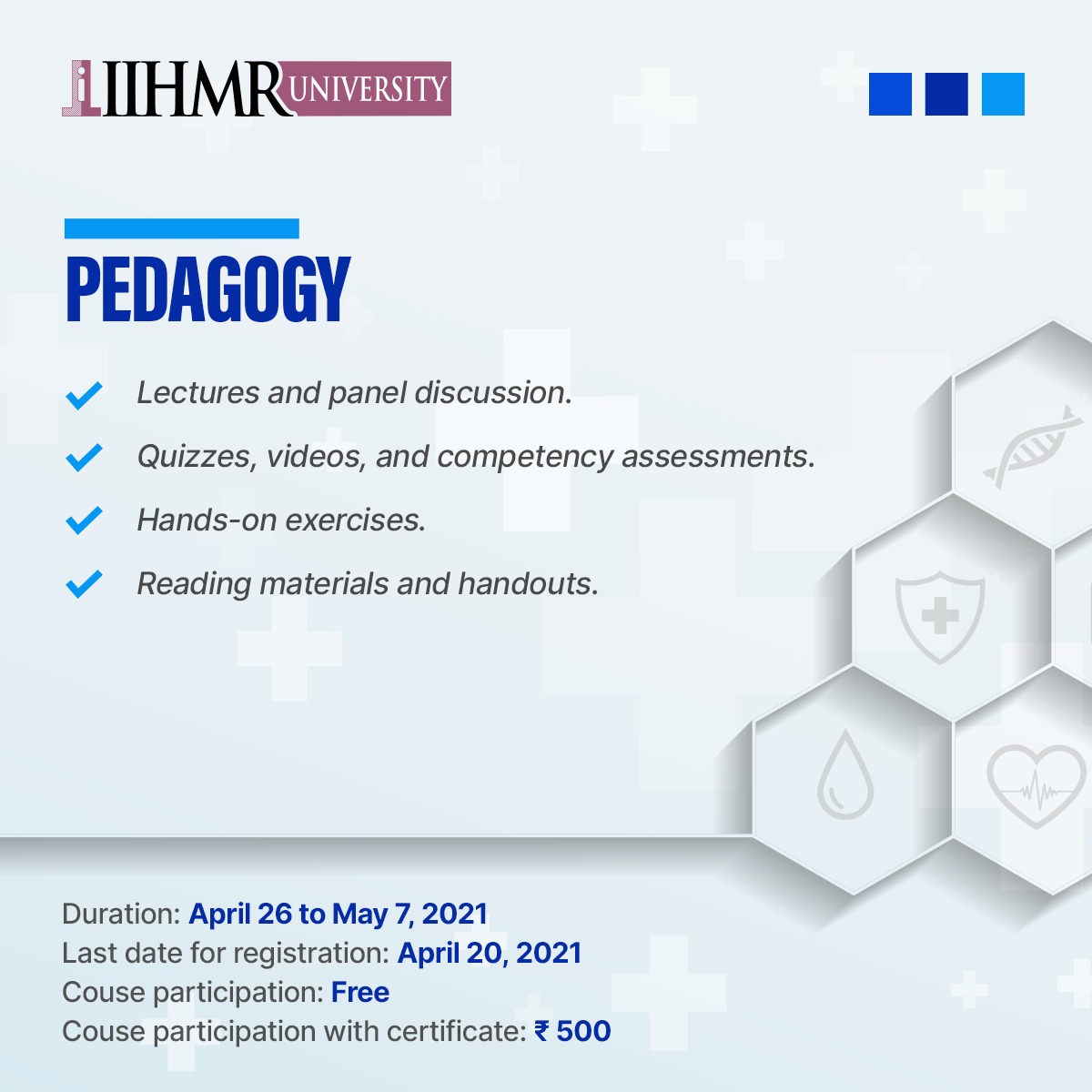 IIHMRUniversity's tweet image. #IIHMRUniversity is pleased to introduce a brand-new #ElectiveCourse on #PublicHealthNutrition . The course imparts knowledge and skills in understanding nutrition-related health problems.

Register by April 20, 2021 at bit.ly/3wOjYm5