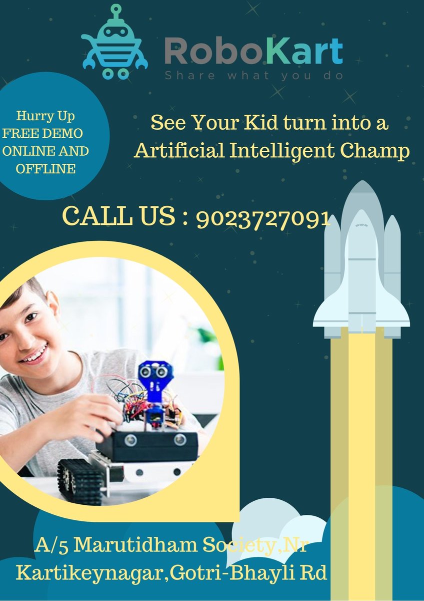 RobokartV's tweet image. #Vadodara# Free Demo# Robokart makerspace # Gotri Learn, Build and Showcase
Robotics, IOT and other Next Generation Skills