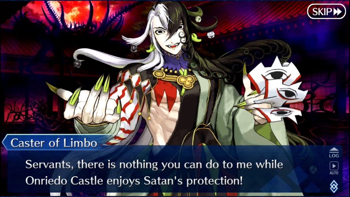 So now, we finally come to Ashiya Douman in Fate/GO. Right off the bat, as they are so often portrayed, Douman is. Well. Evil! Dramatic! Delighting in suffering! As one would expect a curse-creating wizard to be. I mean, look at them! Evil, I tell you!
