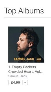 SamuelJackMusic's tweet photo. Only been out couple hours.. You beautiful folks got me a #1 position over at @itunes @AppleMusic @itunesUKmusic 🙏❤️#EmptyPocketsCrowdedHeart Vol.3 spin it here - https://t.co/WoE2vO2UTG https://t.co/os1CFrq5N4