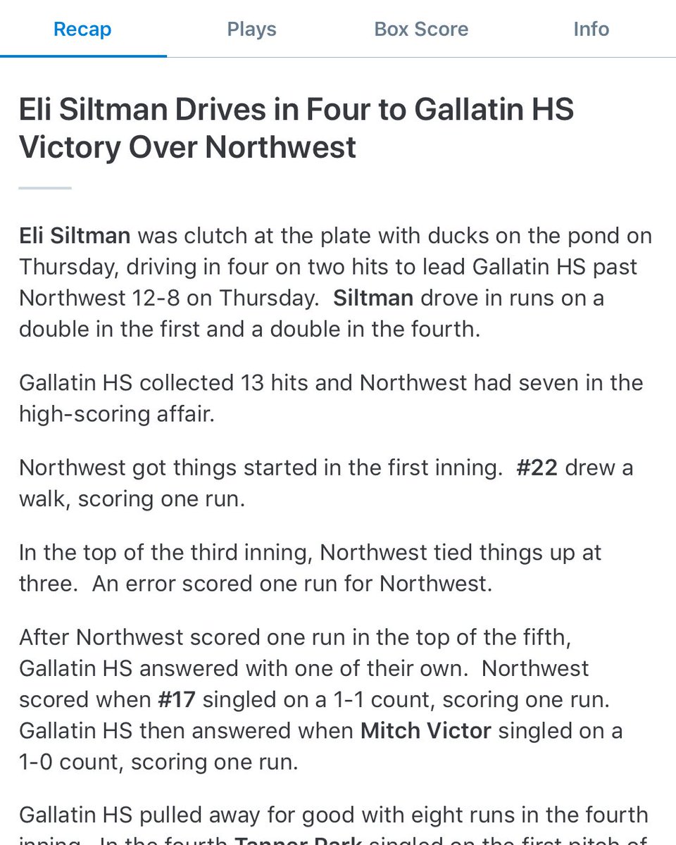 In our 2nd game, Bryson Curtis got the W, with Jake Thompson picking up the Save. Ty Martin started the game and went three innings, giving up 1 hit and recording 5 Ks. Eli Siltman- 2 Doubles, 4 RBIs Mitch Victor 3 for 4, 2 RBIs ; W.A. Douglas 3 for 5; Gavin Alston 2 for 4