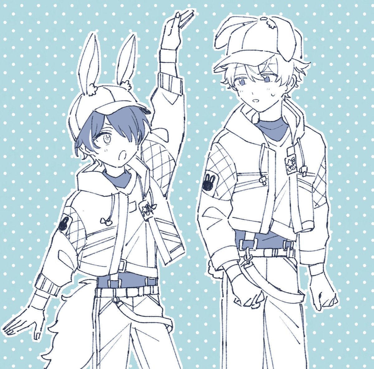 2boys multiple boys animal ears male focus hat rabbit ears rabbit boy  illustration images