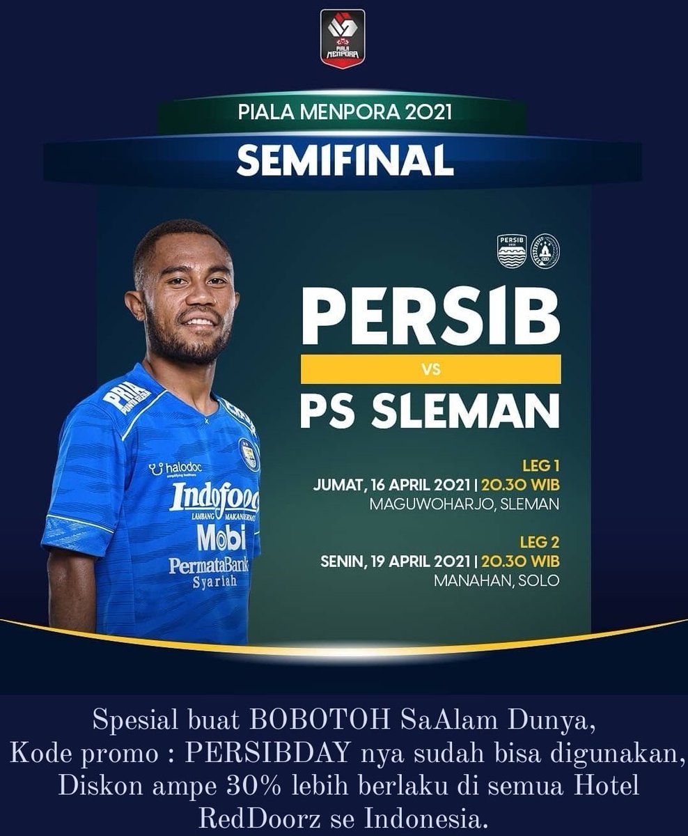 Spesial buat BOBOTOH SaAlam Dunya, 
Kode promo : PERSIBDAY nya sudah bisa digunakan,
Diskon ampe 30% lebih berlaku di semua Hotel RedDoorz se Indonesia. 

#PERSIB #PERSIBBANDUNG #MAUNGBANDUNG #PERSIBDAY #PIALAMENPORA #AYOMAINLAGI #DUKUNGDARIRUMAH #VIKING #BOMBER #HOLIGAN #CASUAL