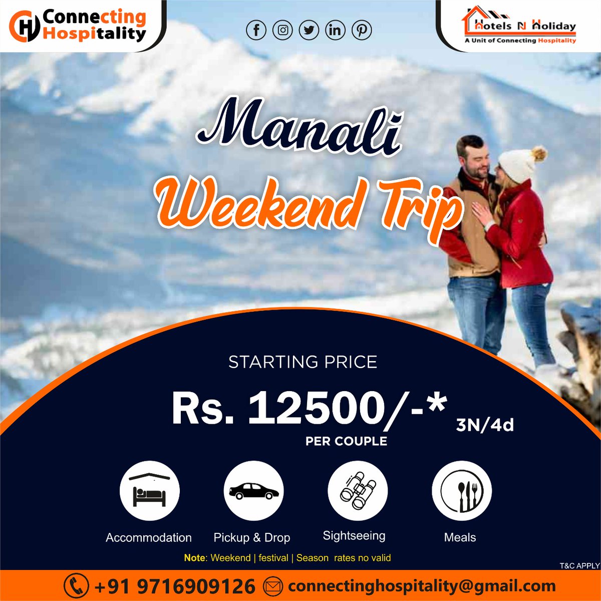 Manali Weekend Trip 
.
#himachal #manaliweekendtrip #accommodations #pickupdrop #sightseeing #meals #manalitourpackage #manalitourism #manalitour #manali #GroupTourPackage #incredibleindia