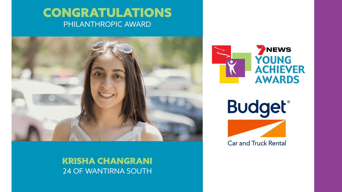 7NEWS Young Achiever Awards VIC (@vic_yaawards) on Twitter photo π Congratulations to Krisha Changrani winner of the <a href="/Budget/">Budget Car Rental</a> Philanthropic Award!
#VICYAA π Congratulations to Krisha Changrani winner of the <a href="/Budget/">Budget Car Rental</a> Philanthropic Award!
#VICYAA