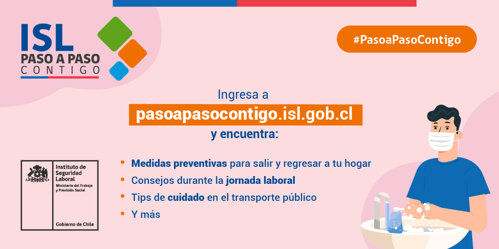 #PasoAPasoContigo: Resguarda tu salud siguiendo nuestros consejos y evita contagios de #COVID19. ➡ Infórmate en pasoapasocontigo.isl.gob.cl 👍🏻👍🏻#PrevenciónISL #CuidémonosEntreTodos #MesDeLaPrevenciónISL