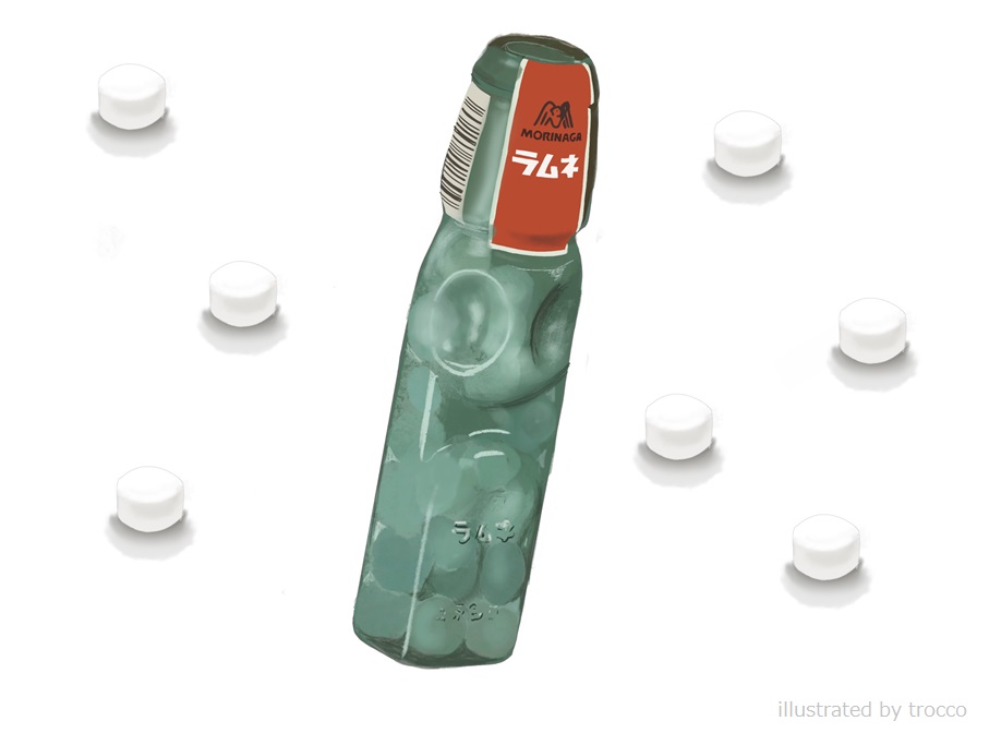 تويتر トロッコ على تويتر 森永ラムネは 45年以上ものロングセラーで今でも現役 昔はラムネ瓶は 深い緑でその色も森永 ラムネは再現していましたね こちらは平成７年の森永ラムネのイラストをかきました この深緑がキュンとします 遠足のお菓子で必ず買っ