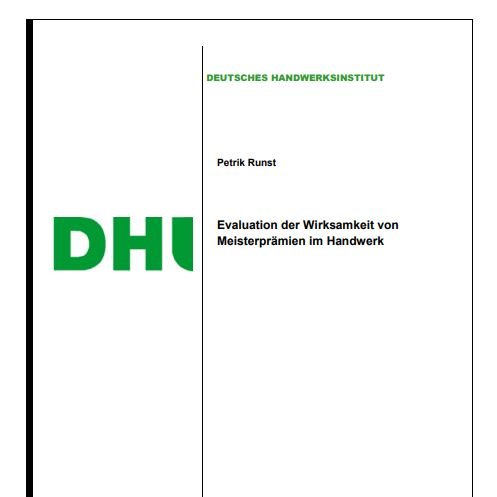 Evaluation von #Meisterprämien im #Handwerk – ifh-Studie
➡️Prämien haben keine Steigerung der Absolventen bewirkt
➡️Anzunehmen ist, dass geringe Höhe verantwortlich ist
➡️Stärkere Gleichbehandlung von Studium und Ausbildung wird jedoch erreicht

Download: s.gwdg.de/D4GLkk