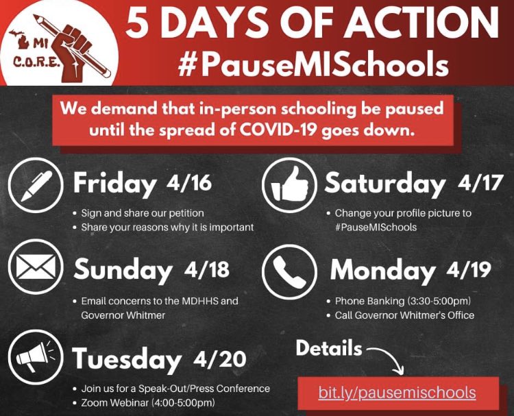 Michigan has the highest rates of COVID-19 of any state in the entire country, and K-12 schools are the number one place for outbreaks. Sign and share if you agree that we should #PauseMISchools change.org/p/gretchen-whi…