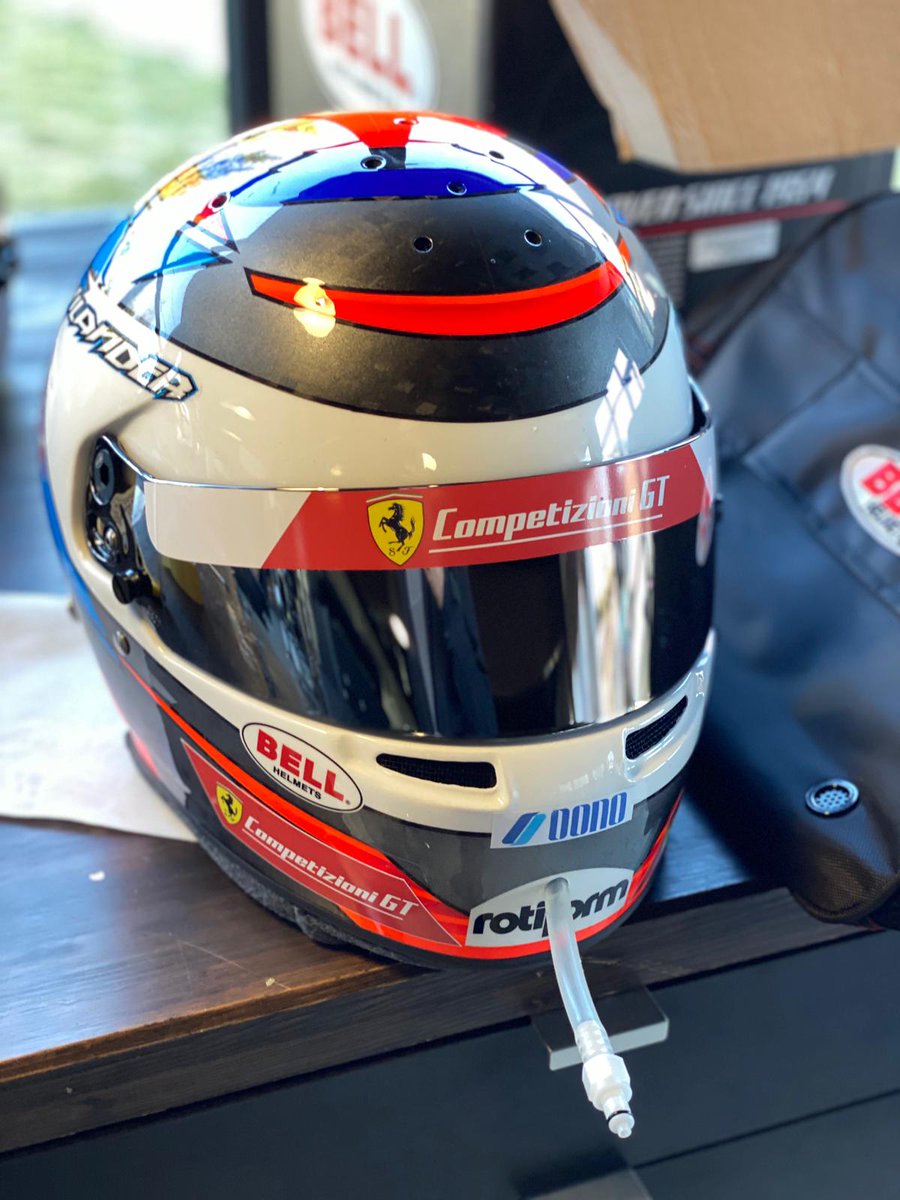 toni_vilander's tweet photo. New helmet day. Ready for action in Monza in two weeks. Thanks @BellRacingHQ @FerrariRaces #LynxSnowmobiles #uffedesigns @Rotiform #competizioniGT https://t.co/0eMBAT64JQ