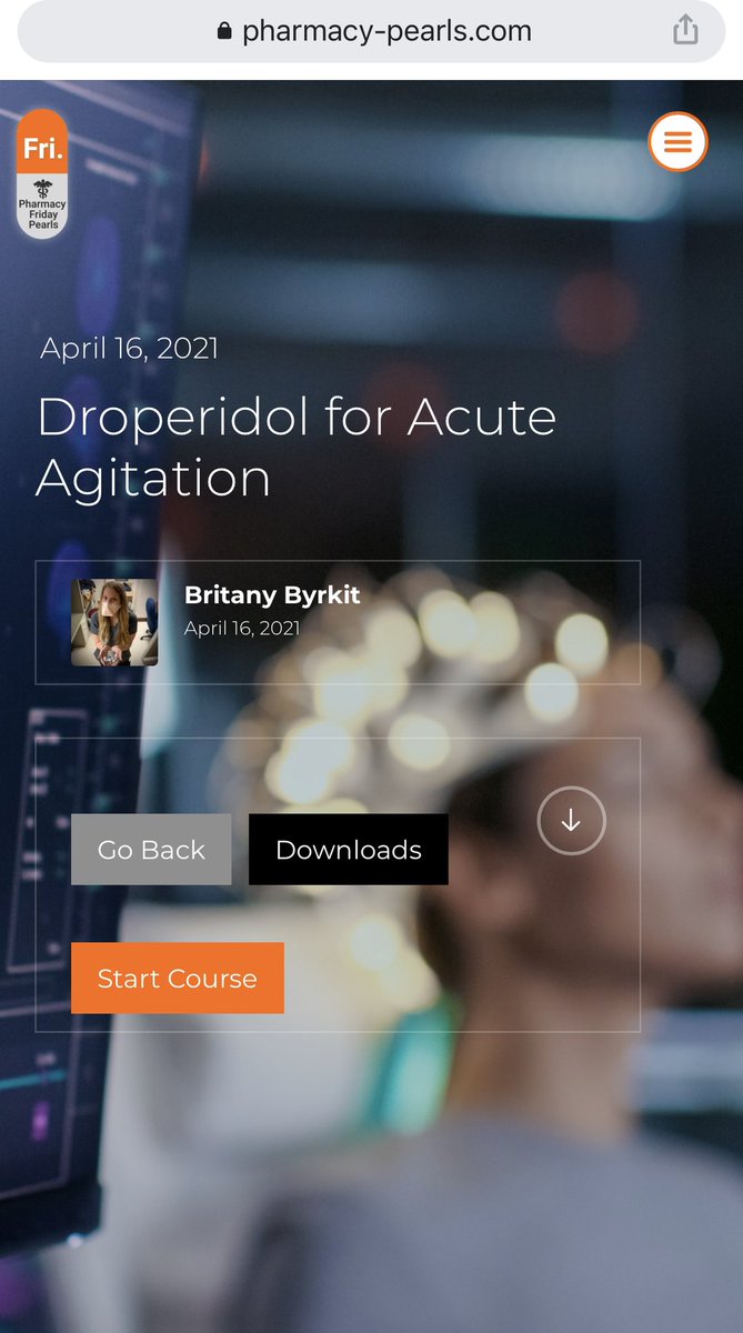 Happy Pharmacy Friday!! This Pharmacy Friday Pearls was prepared by @EMPharmD2B on the topic of Droperidol for Acute Agitation.   The link to the website is pharmacy-pearls.com/course/droperi…