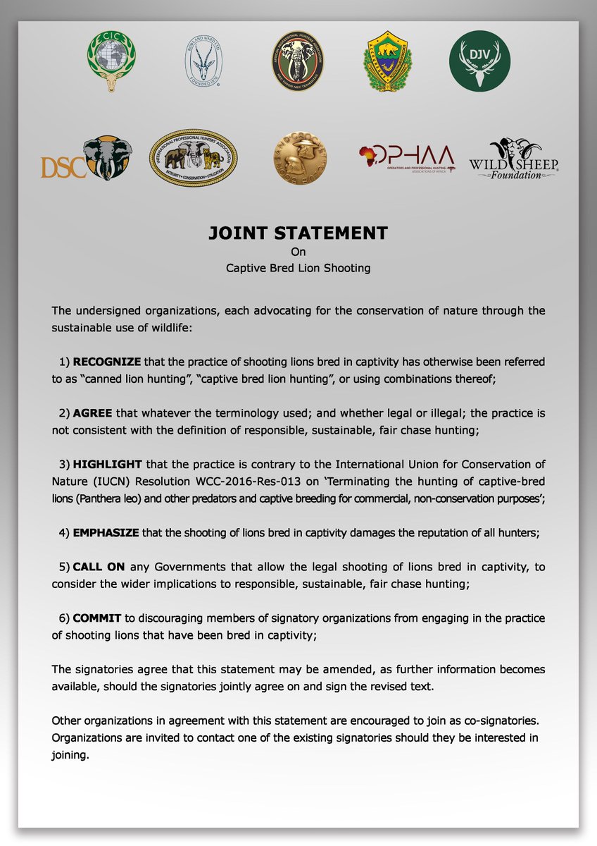 CICwildlife's tweet photo. โญ๏ธDeutscher Jagdverband, the Boone and Crockett Club and the Wild Sheep Foundation have joined as co-signatories of the joint statement on captive bred lion shooting originally published by the CIC and Dallas Safari Club (DSC) in November, 2020. #CBLS #fairchase https://t.co/cW8l9GvJfp