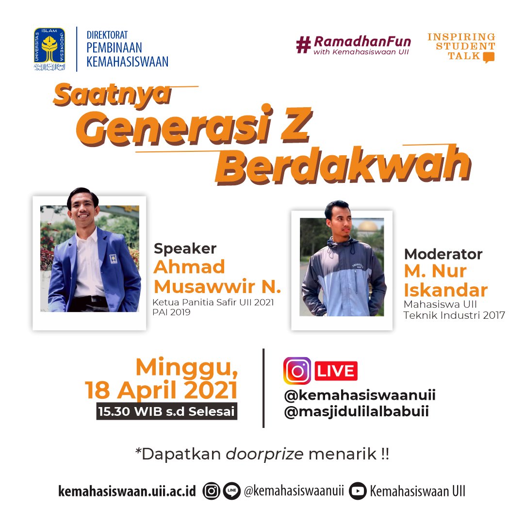 dpkuii's tweet photo. Ikuti live Instagram Inspiring Student Talk #4 dengan tema "Saatnya Generasi Z Berdakwah" bersama @masjidulilalbabuii pada Minggu, 18 April 2022 jam 15.30 WIB https://t.co/SfIrRLHEs2