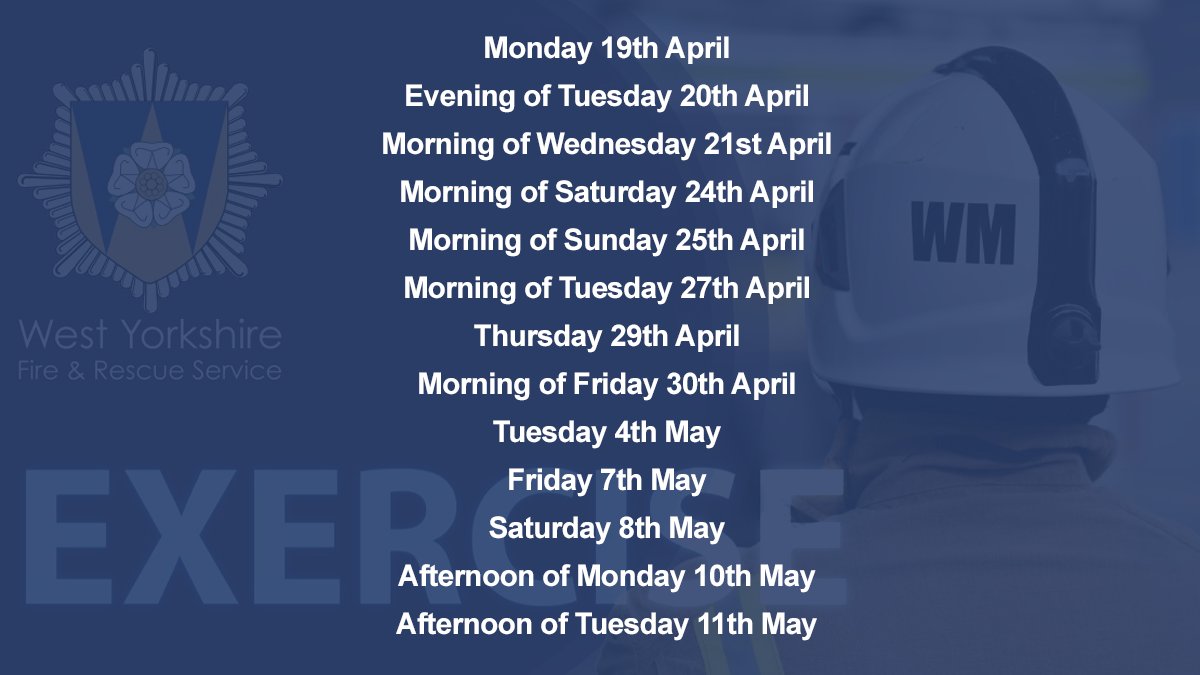 ⚠️Exercise in Leeds.⚠️

👉Over the coming weeks our crews will be carrying out a number of training exercises at Hough Top School, Swinnow.

🚒Please don't be alarmed if you see several firefighters &amp; fire engines in the area on the dates below.

All will be Covid-19 secure.