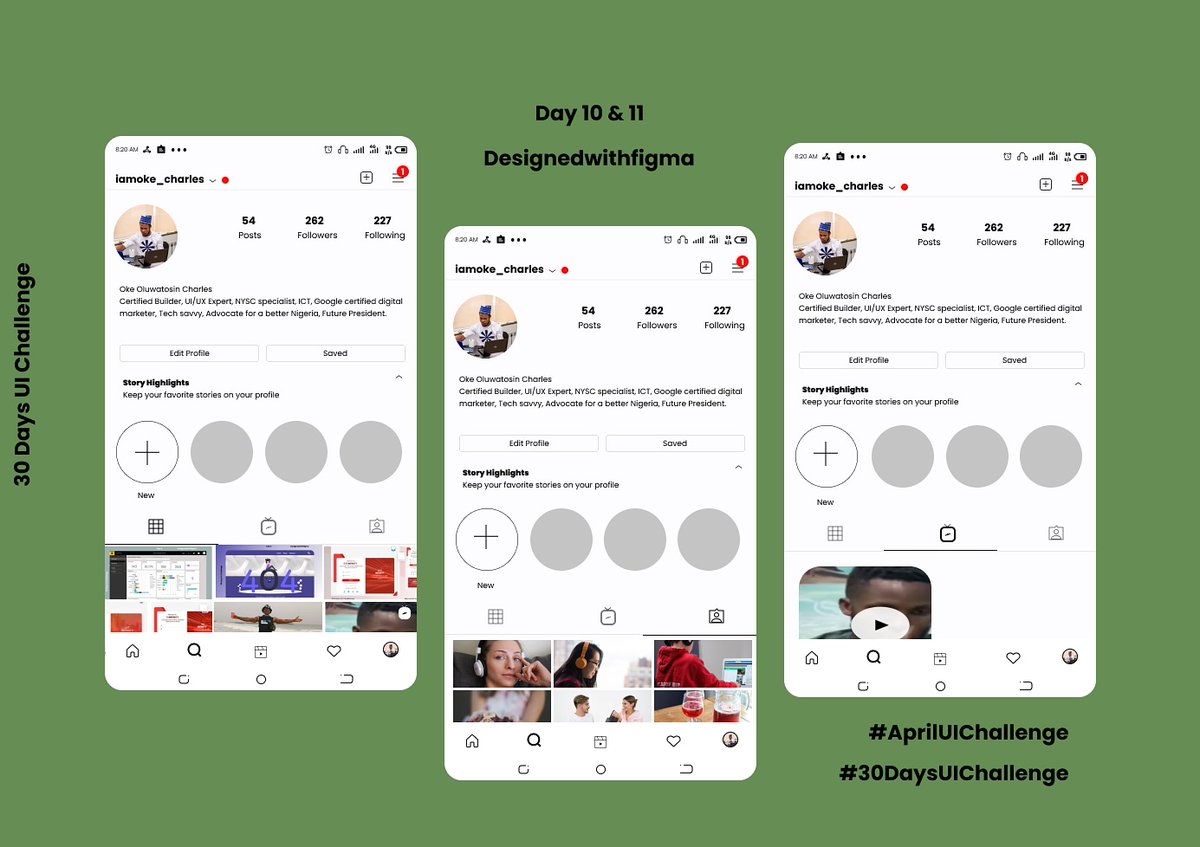 Iam_Oke_'s tweet photo. 𝐃𝐀𝐘 10 & 11 OF 30DAYS UI CHALLENGE
The task was to design an Exact replica of instagram page (FEED & TWO MORE SECTIONS)
Designed With Figma.
#womenintech
#userinterface
#uiuxchallenge
#30dayssuichallenge
#apriluichallenge
#ui_gradient
#webdesigners https://t.co/WoGKt0R4D3