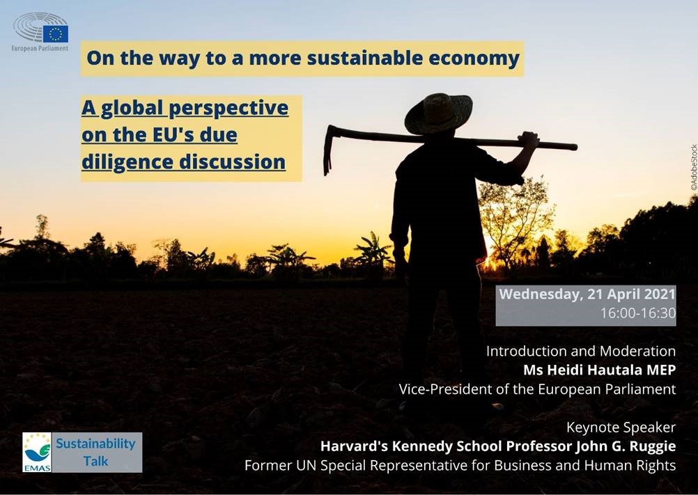 I and Professor John G. Ruggie will discuss the EU's due diligence efforts from a global perspective. With the European #GreenDeal the EU chose to head towards a more sustainable economy. Which role can due diligence play on this path. Register👉#EMAStalks europeanparliament.webex.com/europeanparlia…