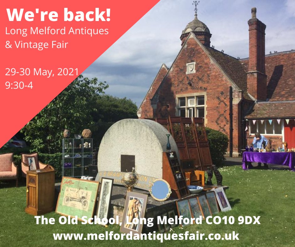 melfordfair's tweet photo. 💐 We are delighted to be back @long_melford #suffolk for our two-day #antiques &amp; #vintage fair on Sat/Sun 29-30 May. 30+ stalls w/ antiques, collectables, jewellery, militaria, books etc.

For more details, + our COVID secure protocol 😷, please visit ➡️ https://t.co/RK8z95eYGL https://t.co/1XeyjZuGuk