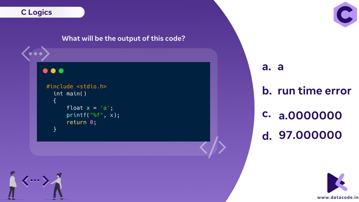 Datacode_in's tweet photo. C Logical Quiz No: 5

Comment down your answer below

Want to know more About C?
visit
https://t.co/ptInXIFG9Z

#datacode #C #cprogramming #capplications #cadvantages #cfeatures #cprojects #cforbeginners #cprogramming #coding #programming #codingmemes #programmingmemes https://t.co/sOhYaL2GTB