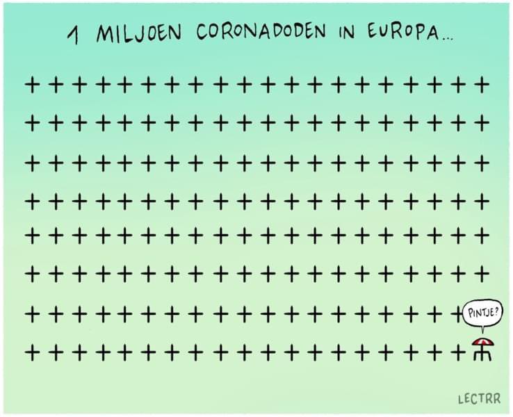 Vandaag overschrijden we wereldwijd de trieste kaap van 3 miljoen coronadoden, waarvan bijna 1 miljoen in Europa.
Waar lijkt voor sommigen de prioriteit te liggen? Bij pinten drinken op een terras.