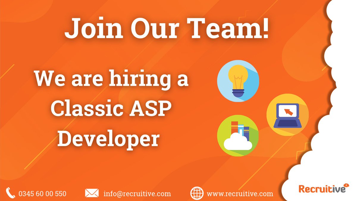 Recruitiveuk's tweet image. We are seeking a Classic #ASPDeveloper for an expansion of our technical team in Cannock! 😃
The primary focus as Classic ASP #Developer will be to develop, implement and support our legacy #recruitmentsoftware and system.
Apply on our website: recruitive.com/classic-asp-de…