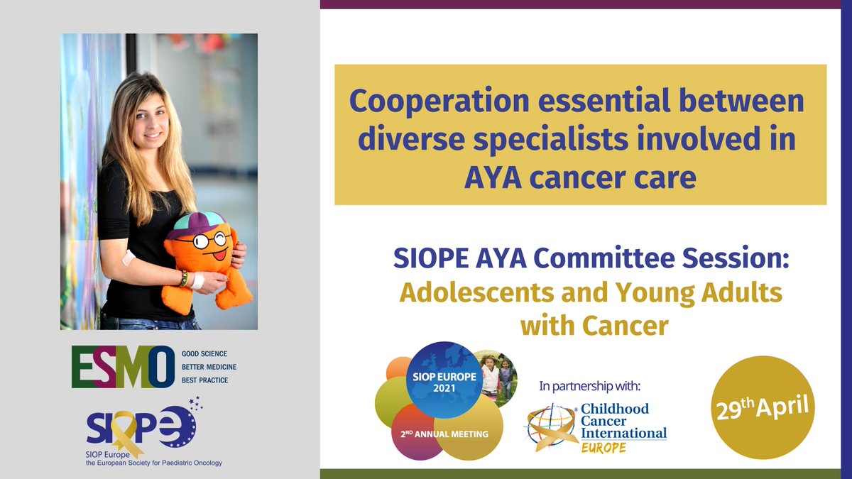 Have you seen the latest ESMO/SIOPE position paper about the need to remove care inequalities for adolescents &amp; young adults (#AYAcancer) with cancer?🎗️
🔗siope.eu/news/experts-u… 

On 29 Apr at #SIOPEurope21: SIOPE #AYA Committee Session👇
siopeurope.eu

#AYA #TYA