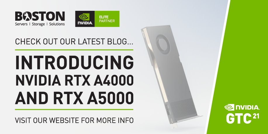 Along with the many new product announcements <a href="/nvidia/">NVIDIA</a> made during their keynote at #GTC21, they announced 2 new products joining the RTX family - NVIDIA RTX™ A4000 and NVIDIA RTX™ A5000.

Read our blog to find out more about these powerful GPUs: ow.ly/eTGT50Epagj