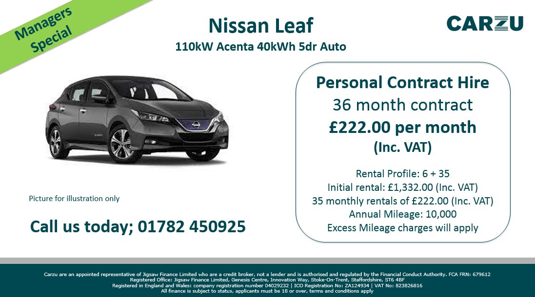 Carzu_uk's tweet photo. #GoElectric with the #nissanleaf2020 from £222 per month on #PCH @teamcarzu call us today 01782 450925 https://t.co/qtqrzLIR3u