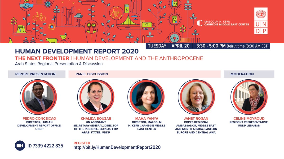 UNDP_Lebanon's tweet image. To #BuildForwardBetter from the many crises &amp;amp; bring an end to inequality &amp;amp; poverty, we must do things differently. Join us on 20 April @ 3:30PM for the launch of #HDR2020 w/ @CarnegieMEC &amp;amp; for a conversation on the implications of the report on the region: bit.ly/Hdr2020