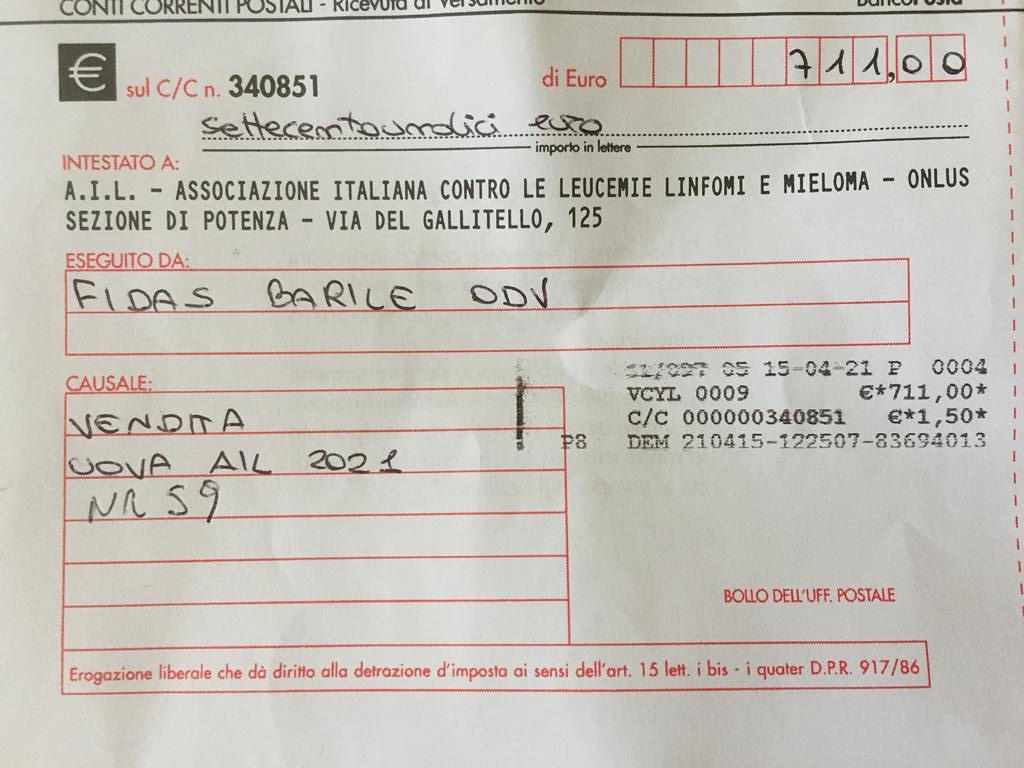 fidasbarile's tweet photo. La #Fidas #Barile Odv ringrazia calorosamente quanti hanno sostenuto la raccolta fondi a favore dell' #Ail #Potenza "UOVA DELLA SOLIDARIETÀ 2021"

Sono stati versati euro 711,00 alla sezione #AilPotenza per la ricerca scientifica contro le leucemie

GRAZIE ❤ https://t.co/IGHoDR9i52