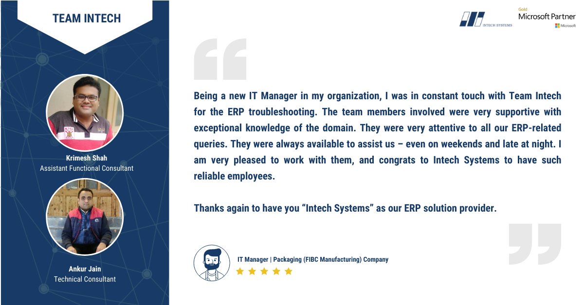 IntechSystems's tweet photo. This is why we do, what we do!
We value our customer's feedback. Thank you #IntechHeroes Mr. Krimesh Shah and Mr. Ankur Jain for your hard work and efforts.
#ClientAppreciation #customer #happynotes #testimonials https://t.co/hov2SAWNtL
