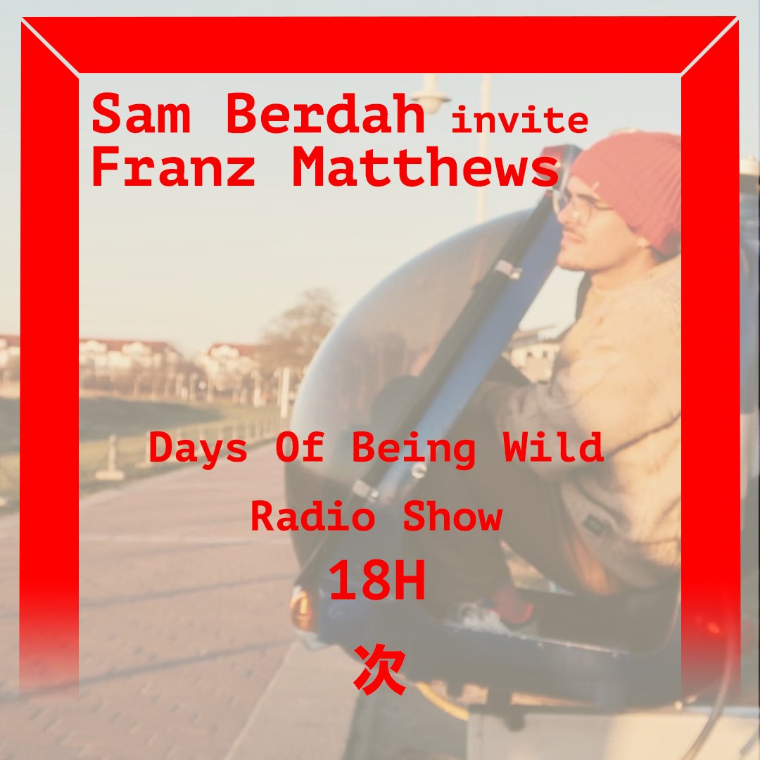See you at 6PM on @tsugiradio for the <a href="/DaysOfBeingWild/">Days Of Being Wild</a>  Radio show 📻 
I prepared a mix for the second part of the show, including some unreleased treats that I'll be dropping live from my personal helicopter 🚁
>>> tsugi.fr/radio/popup.htm <<<