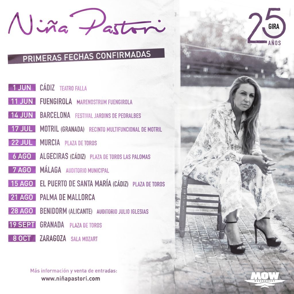 npastorioficial's tweet photo. Anunciaros las primeras fechas de la #Gira25Años me emociona 💜 
¡¡Volvemos a vernos con ganas acumuladas y mucha ilusión !! 👏👏  
#25AñosNiñaPastori 
#EseGitano25aniversario 

Más info y 🎫 https://t.co/oQra9E8hru

📸 @MagnumCallahan https://t.co/Q2vCjjEWwD