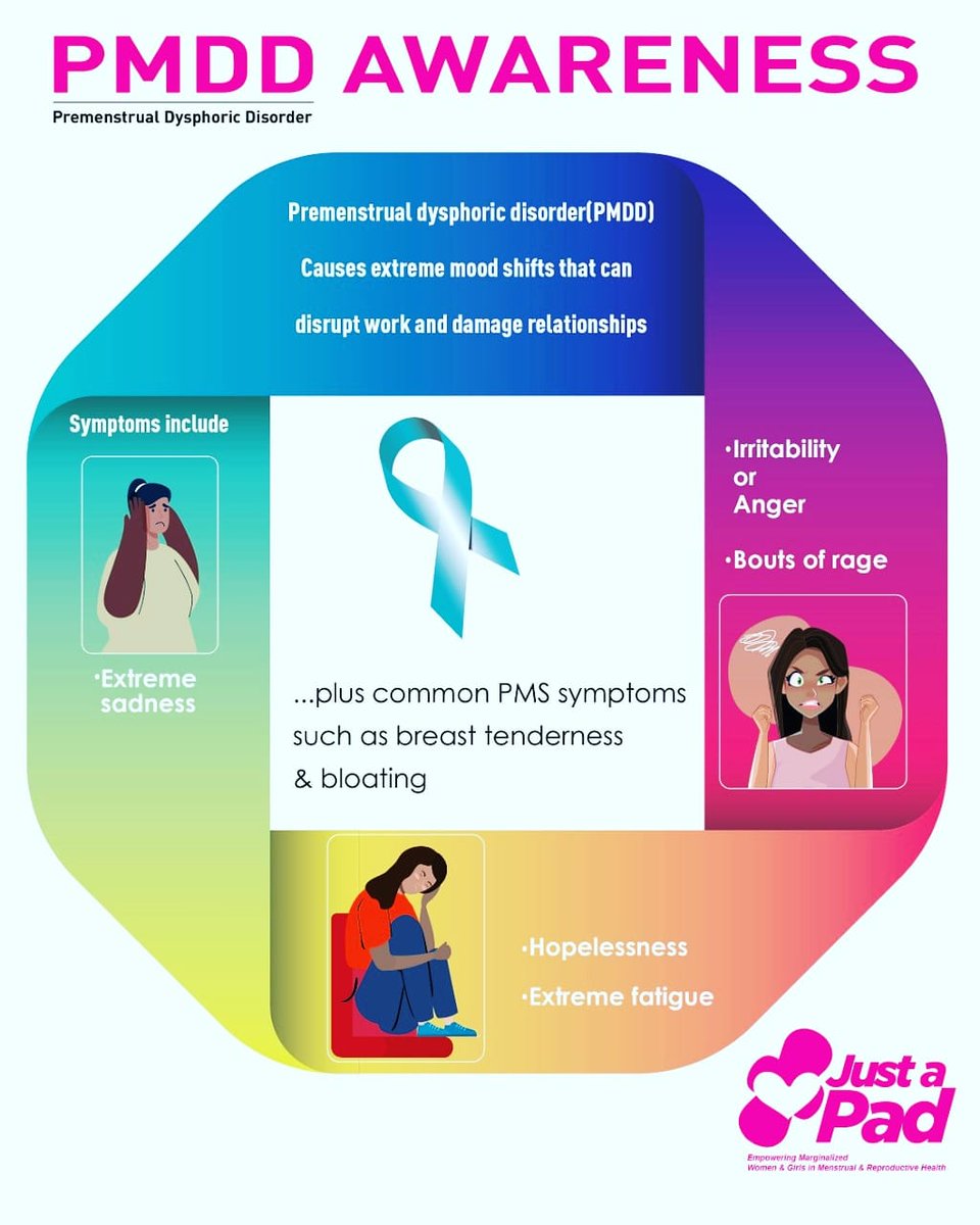 Between 20 and 40 percent of women experience moderate to severe premenstrual symptoms (PMS). Between 3 and 8 percent of these experience symptoms that prevent them from functioning in normal daily life. This is Premenstrual Dysphoric Disorder (PMDD).
#PmddAwareness #JustApad