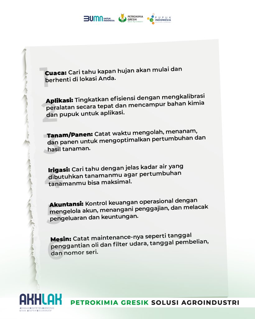 petrogresik's tweet image. Ini dia, nih, salah satu tips yang selalu Petrokimia Gresik sampaikan kepada mitra-mitra yang ikut berpartisipasi dalam program Agro Solution yang diinisiasi oleh @pupuk_indonesia !

#AgribisnisIndonesia  #Agrosolutions #Agroindustri #AgroSolution  #TipsBertani #TipsPertanian