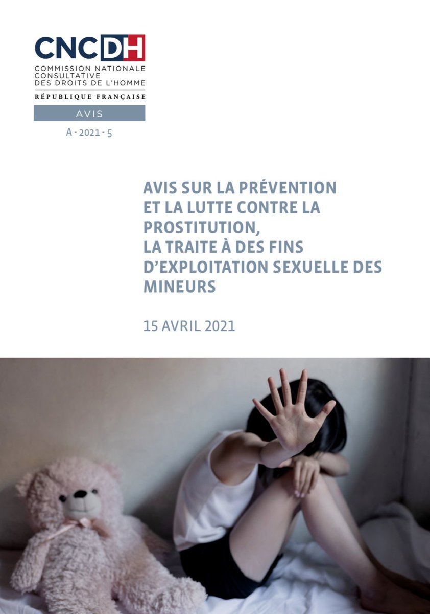📄 [AVIS] #TEH 

Hier, les membres de la #CNCDH ont adopté un Avis sur la prévention et la lutte contre la #prostitution et la traite à des fins d’exploitation sexuelle des #mineurs, dans lequel 33 recommandations ont été formulées.