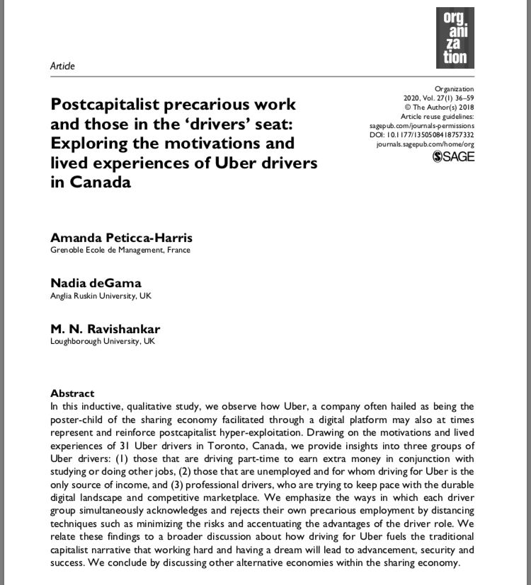 samquigley's tweet photo. @jathansadowski These authors chop and change a bit between saying certain terms (‘sharing economy’, etc.) are not fit-for-purpose and then using them anyway, but it’s worth a look just for how casual/part-time/full-time workers view Uber differently. https://t.co/SsmzldRPWO
