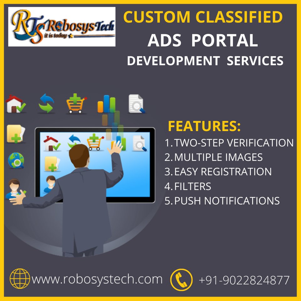 RobosysT's tweet image. CLASSIFIED PORTAL DEVELOPMENT SOLUTION:
We have a team of skilled and dedicated professionals that guide you in creating appropriate categories for placing ads and allowing smooth navigation. 
More info:bit.ly/3cAiBhn
#ClassifiedPortal #ClassifiedPortaldesign