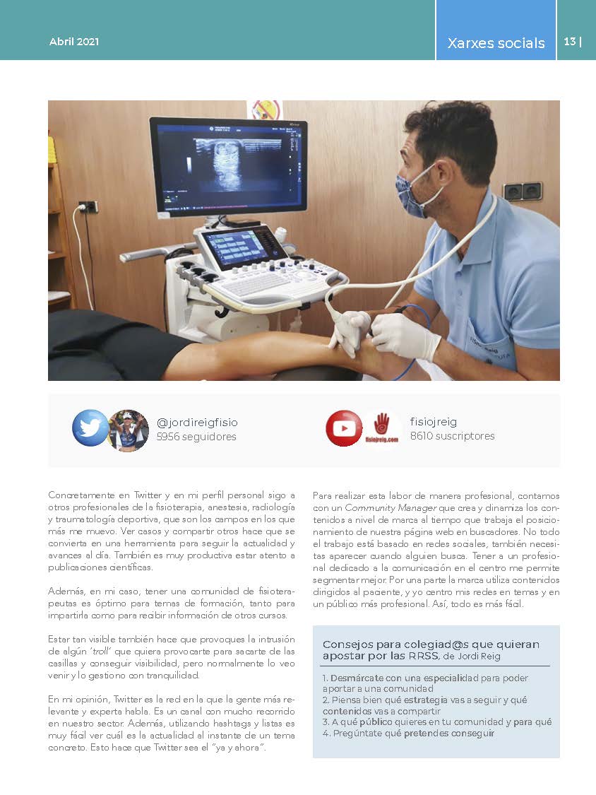 Este mes en la revista 'Fisioterapia al dia' del Ilustre Colegio de Fisioterapeutas de la Comunidad Valenciana <a href="/Icofcv/">CFisioterapeutasCV</a> nuestro <a href="/jordireigfisio/">Jordi Reig Fisio</a> nos habla de Fisioterapia y las Redes Sociales 👇 #fisio #fisioterapia