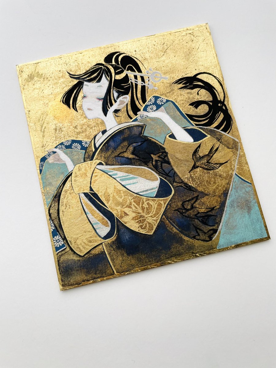 1girl solo japanese clothes black hair kimono traditional media long hair  illustration images
