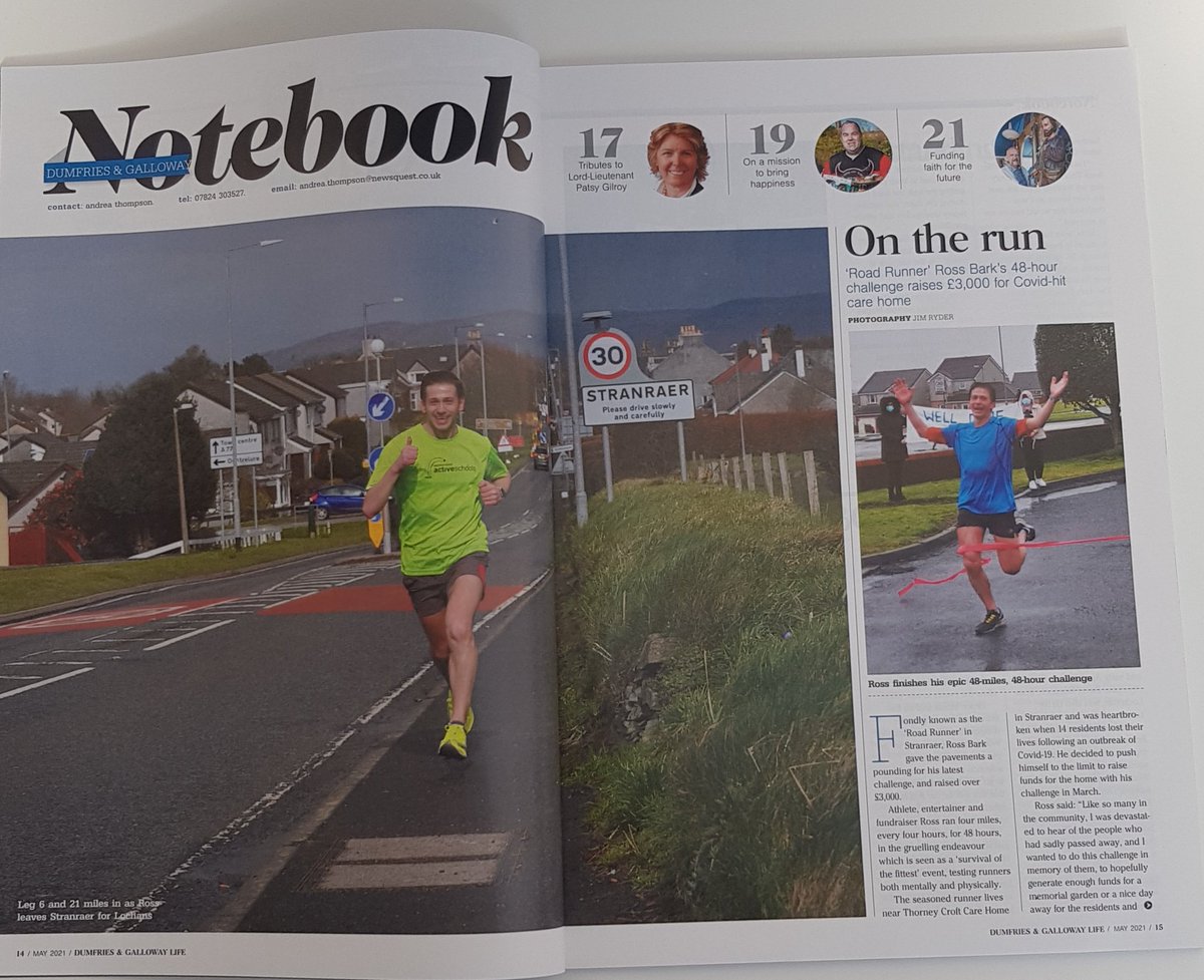 Ross_Roadrunner's tweet photo. Delighted to feature in May's edition of 'Dumfries &amp; Galloway Life' magazine all about my running fundraising challenge heroics🥇
Grab your copy, out now!! I'll even sign it gratis for you! 😉😃🏃‍♂️ https://t.co/oK9xEN55dH
