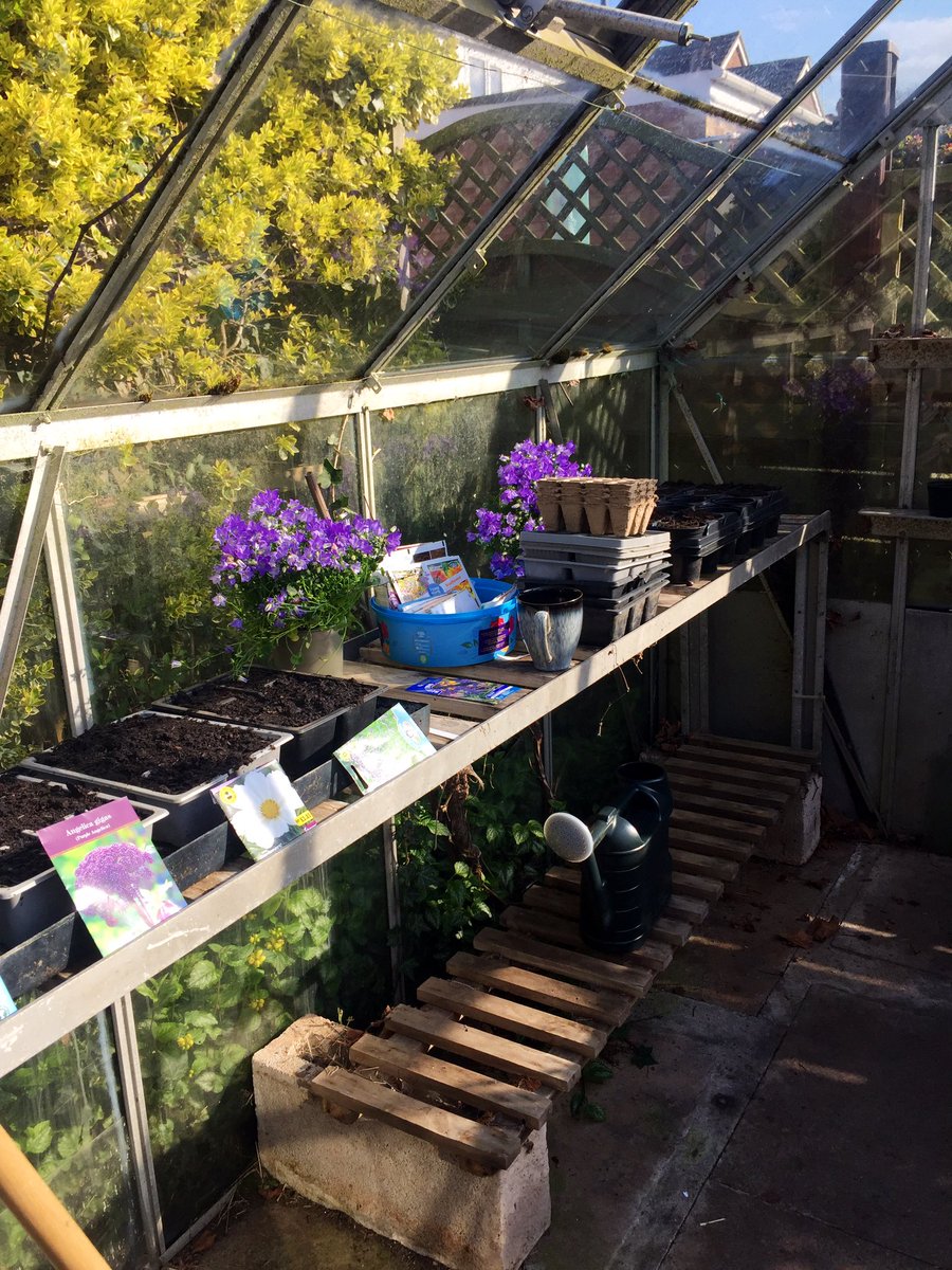 Work has begun in the #Trentside greenhouse. #LettuceWatch2021 #BeanWatch2021 
Glad to report the tea stays warmer for longer. #GardenLove #GrowerNotAShower