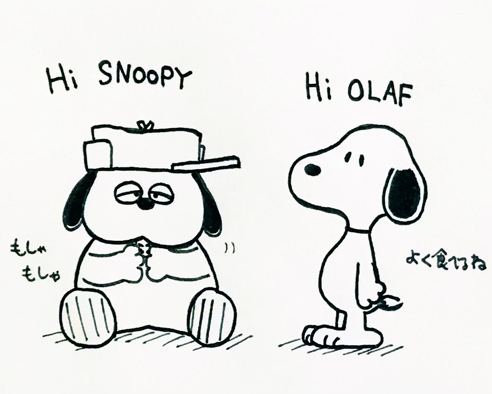 Twitter 上的 Wlfa Snoopy Day50 4コマ版 スヌーピーまんを食べるオラフ 100日後も食べるオラフ アナログイラスト T Co Njzdjraya1 Twitter