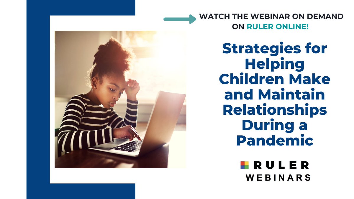 Attention RULER schools! You can now watch our on-demand webinar on how RULER skills and strategies can help children maintain existing relationships and create new ones amidst social distancing. Log into RULER Online to view! <a href="/marcbrackett/">Marc Brackett</a> ow.ly/jzBz50E8s91