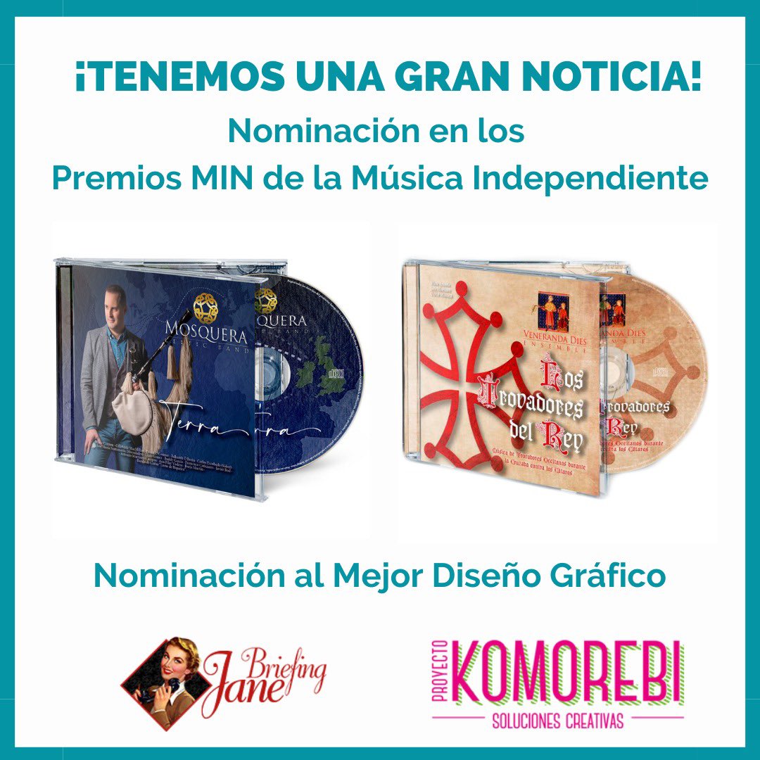¡Buenas noticias!  Ayer uno de nuestros clientes, Mosqueracelticband fue nominado en varias categorías a los Premios MIN de la Música Independiente. Entre esas nominaciones están la Nominación a Mejor Diseño Gráfico.