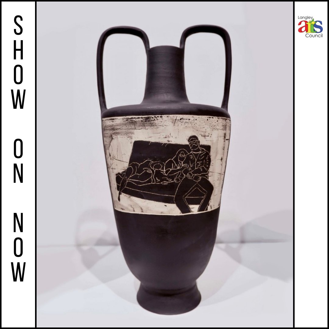 Pictured above is:
Going Away Party by Kaitlyn Herlehy
Underglaze on Stoneware Ceramic
16 1/2" x 8" x 8"
$ 475 CAD

Which is currently on display and available for
purchase at langleyarts.ca as a part of the Memories
group exhibition.